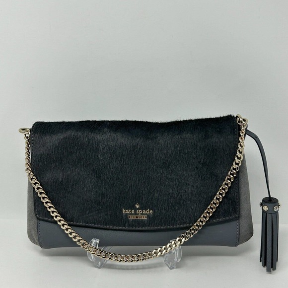 Kate Spade Laurel Way Haircalf Greer Crossbody Shoulder Bag Purse Smoky Gray - Picture 16 of 16